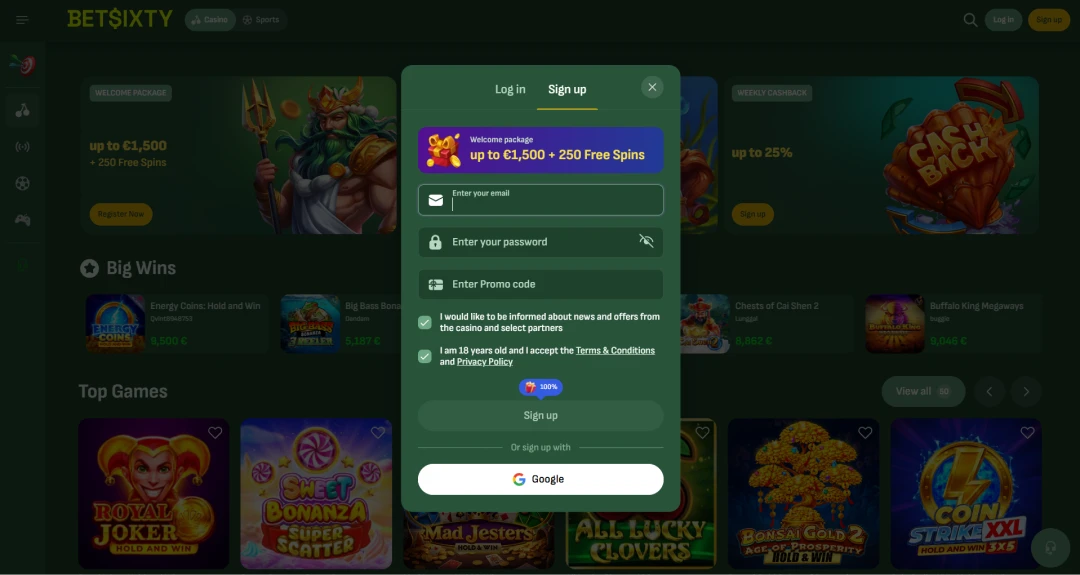 Betsixty Casino Login